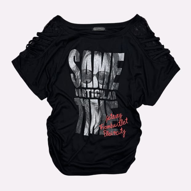 lace shoulder shirring t-shirt