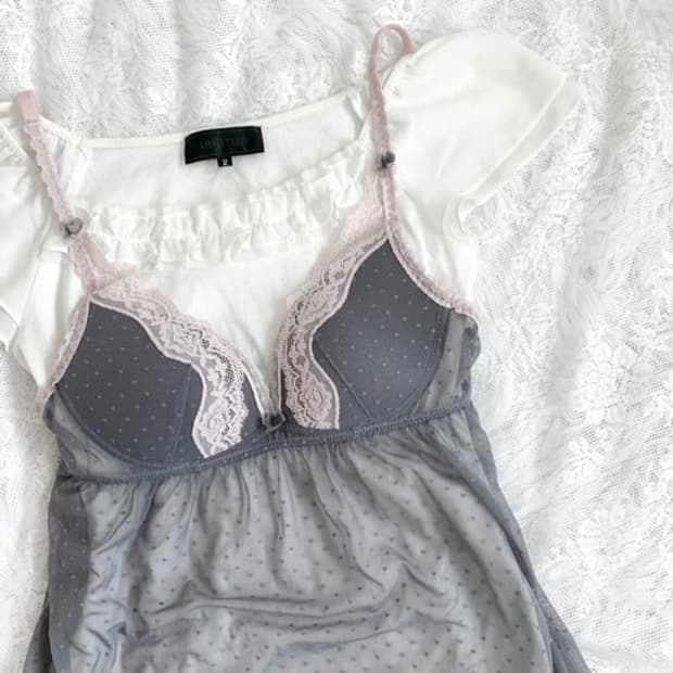 오월빈티지 그레이 핑크 레이스 슬립 갸루 로맨틱 히메갸루