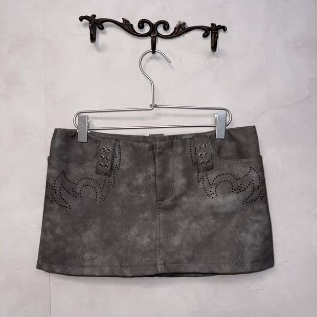 Gray tie dye low rise western mini skirt