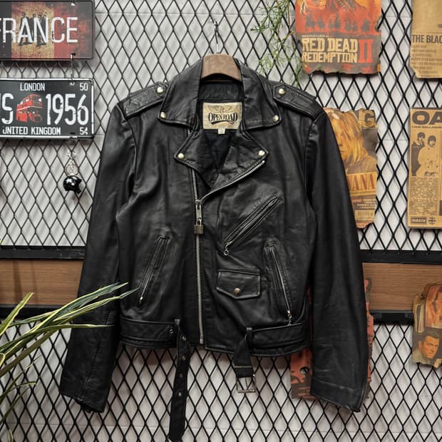 90s USA VINTAGE 레더 라이더 자켓 전면 지퍼 포인트 블랙