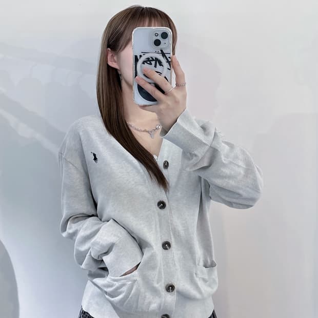 폴로랄프로렌 라이트그레이 포니 피마코튼 가디건
