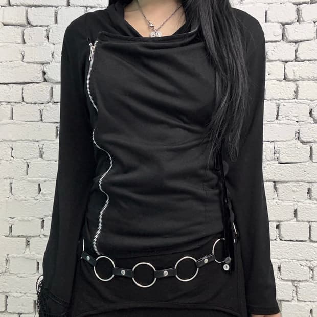 Obsidian Asym Layered Zip-up