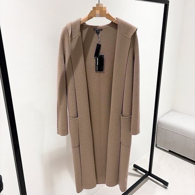 (정품/새상품) 제임스 펄스 여성 모카베이지 올 캐시미어 후드 코트