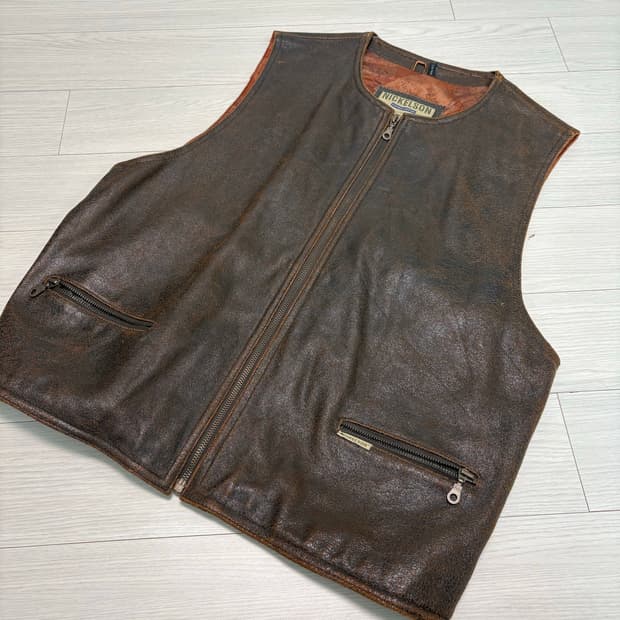 빈티지 브라운 레더 베스트 100-105