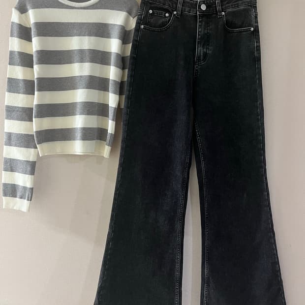 흑청세미부츠컷와이드기모데님(S)