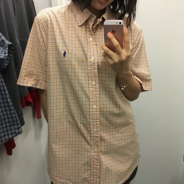 폴로 랄프로렌 체크 반팔 셔츠 오렌지