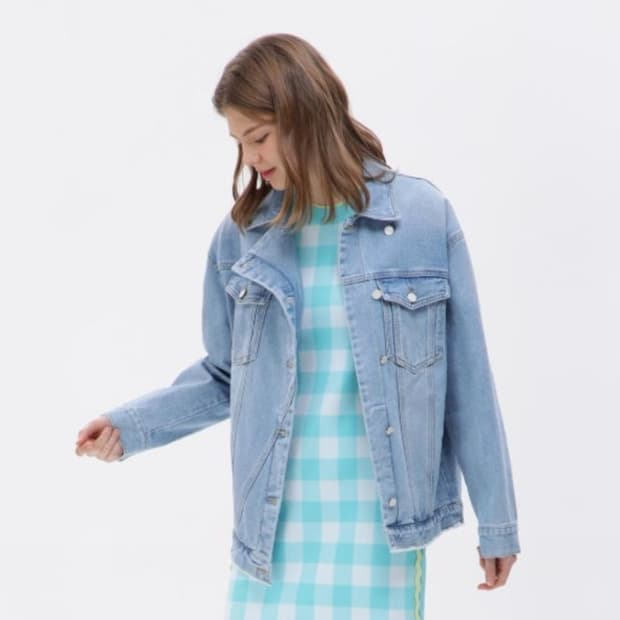 SJYP 언발 헴 오버핏 데님 자켓