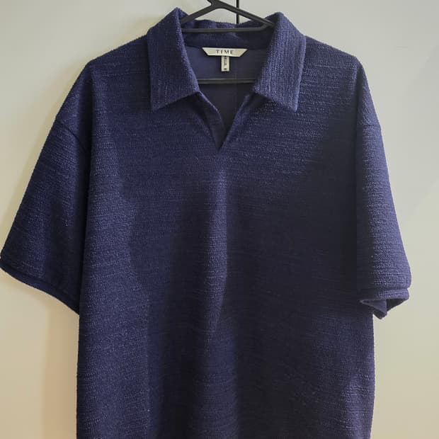 타임 옴므 25SS 테리 조니 칼라 하프 슬리브 네이비