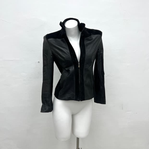 Suede detail leather jacket 