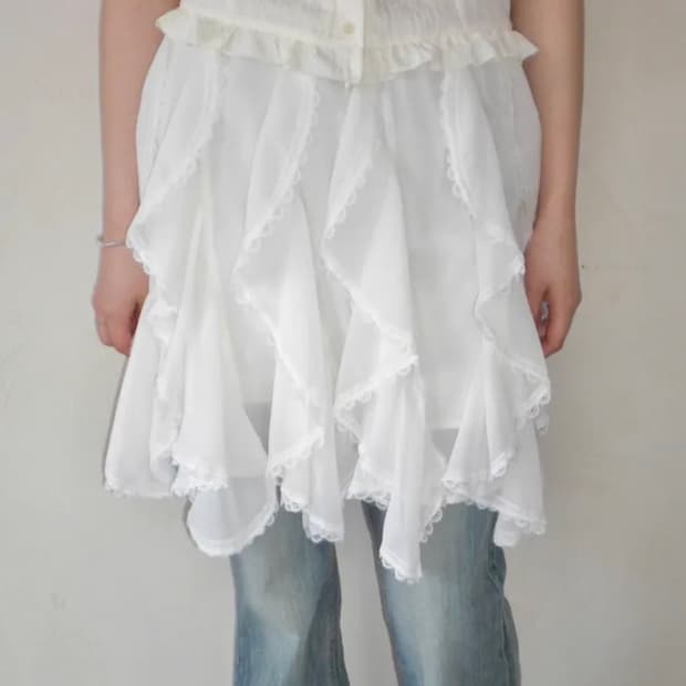 에이블리 시샘 프릴 레이스 쉬폰 밴딩 미니스커트 치마 지그재그브랜디쉬인