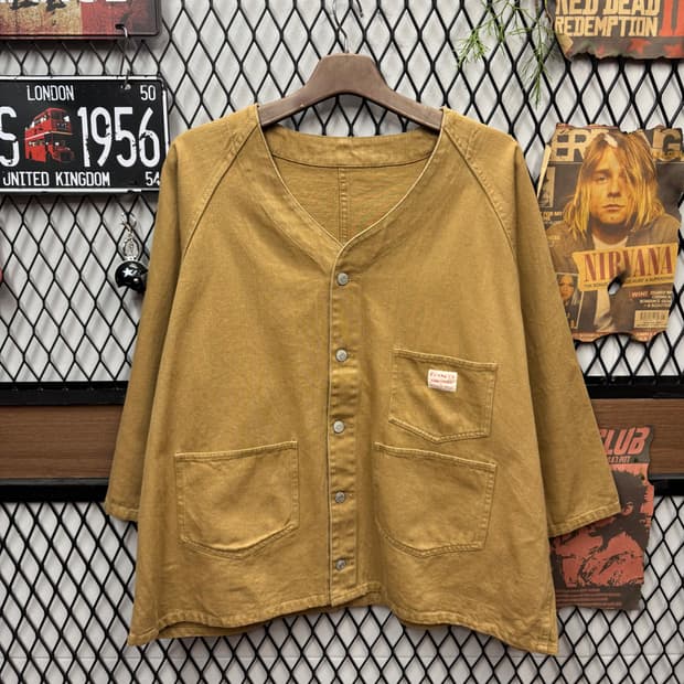 JPN VINTAGE 노카라 코튼 자켓 전면 포켓 로고 포인트 브라운