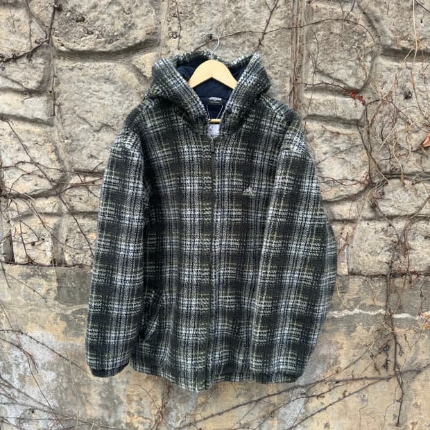 90s 아디다스 빈티지 올드스쿨 aac 타탄체크 쉐르파 플리스 자켓