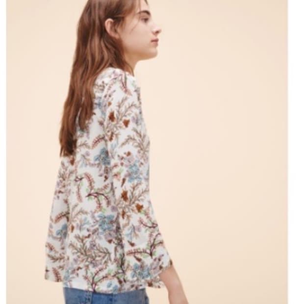 마쥬 maje 플라워 패턴 프린팅 리본 끈 러플 블라우스 셔츠 s 새상품