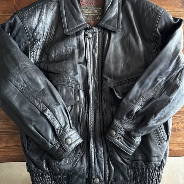 WEEKEND Outdoor Wear 빈티지 레더 블루종 자켓