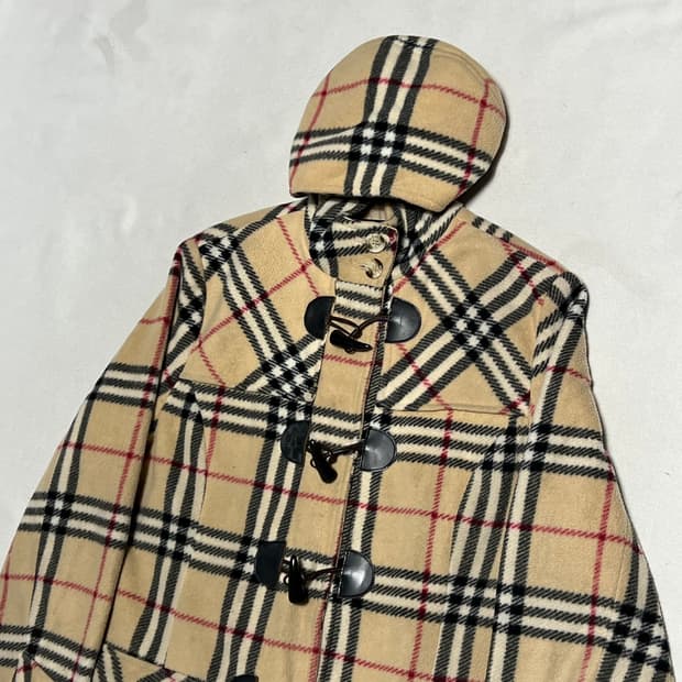XL 버버리 노바체크 여성용 울 후드 떡볶이 코트