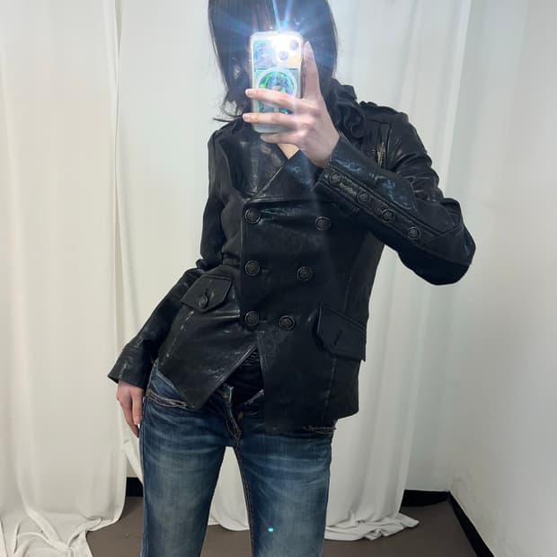 블랙 리얼 레더 나폴레옹 자켓 