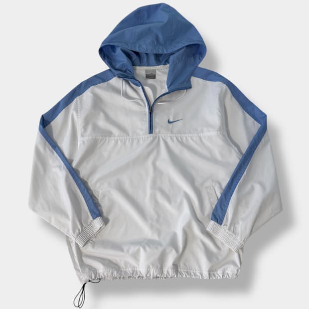 나이키 00‘s 루즈핏 흰&하늘 배색 스우시 하프집 아노락 자켓