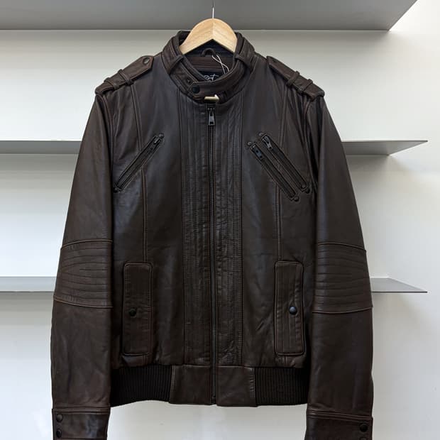 블랙리벳 멀티 집 램 레더 바이커 자켓