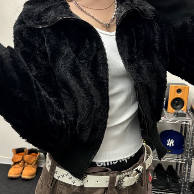 올드 빈티지 크롭 포우 퍼 자켓