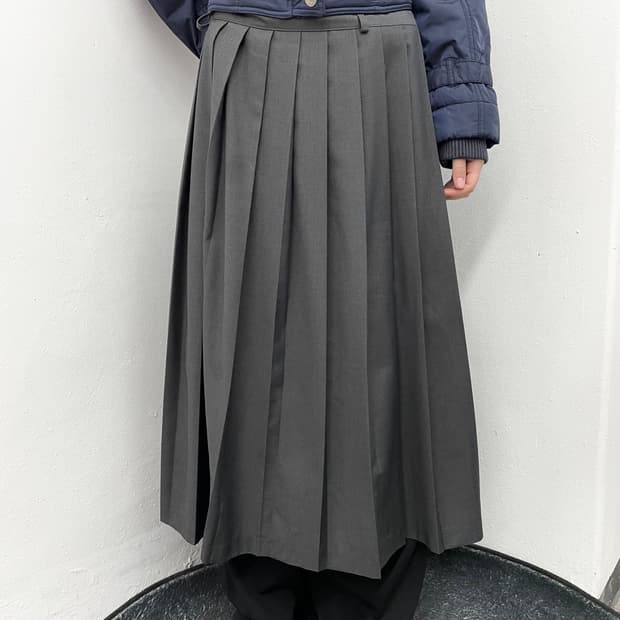 니혼진 너드 그레이 롱 플리츠 스커트