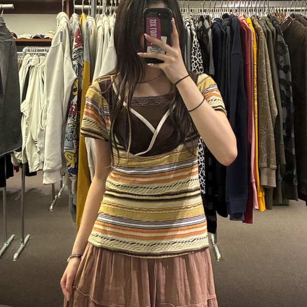 OS)Japanese vintage 보헤미안 v넥 반팔