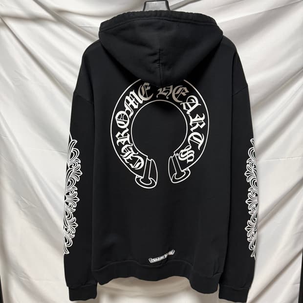 [S+급/L] 크롬하츠 홀스슈 플로랄 후드티 블랙