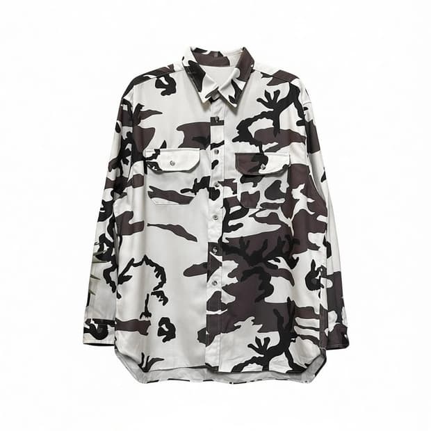 USA VINTAGE 긴팔 셔츠 카모플라주 패턴 투포켓 디테일 화이트