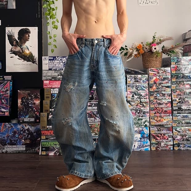 Decency Concept 더티 & 페인팅 와이드 벌룬 데님