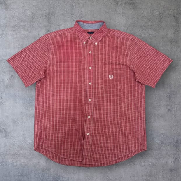 챕스 Chaps 레드 미니 체크 포켓 반팔 셔츠 L