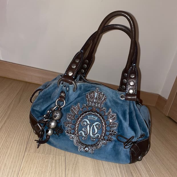 쥬시꾸뛰르 y2k 벨벳 토트백 블루 갸루백 대장