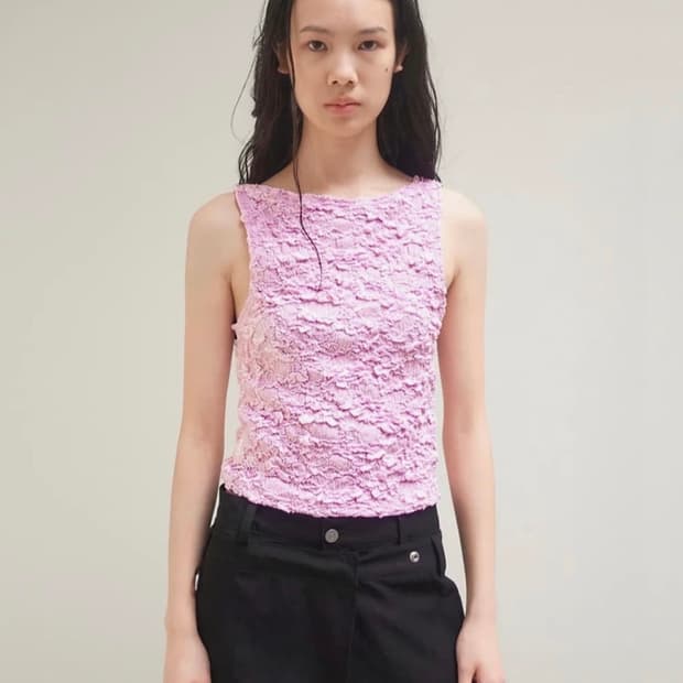 세릭 lace boat neck sleeveless pink