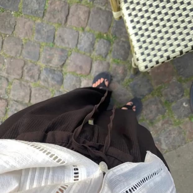 타낫 스트라이프 밴딩 와이드 팬츠 브라운