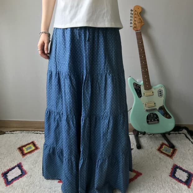 dot blue maxi skirt