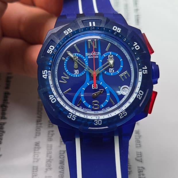 빈티지 스와치 크로노 윈드 블로커 SUIS400 블루청판 43mm 쿼츠