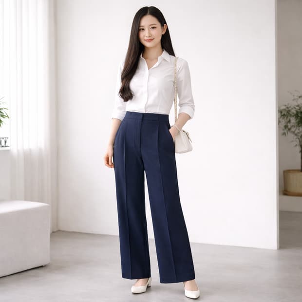 코디너리 와이드 핀턱 슬랙스 네이비