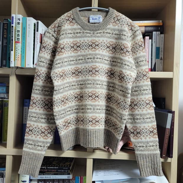 빈티지 스코틀랜드 페어아일 울 니트 베이지 브라운 라벤더