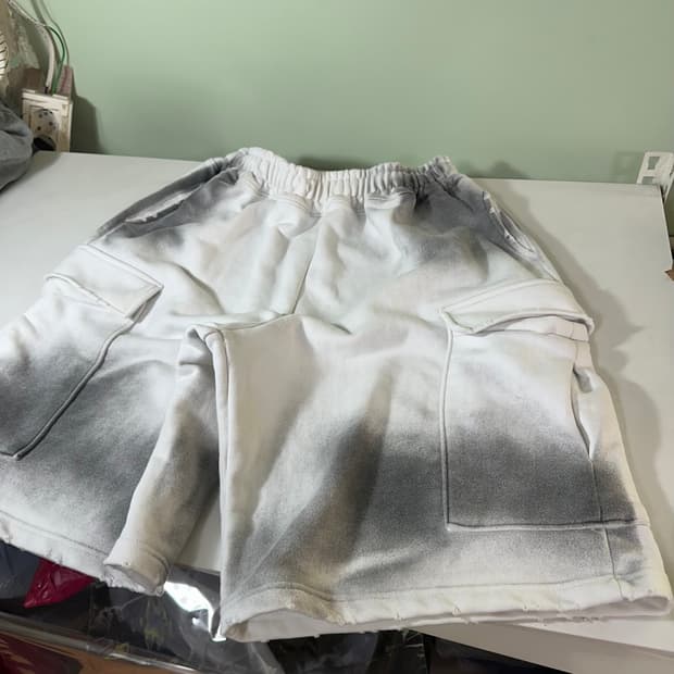 M-L 빈티지 검흰  와이드핏 블리치 밴딩 스웻반바지 