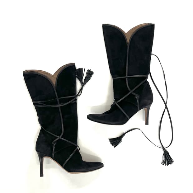 막스마라 레더 레이스 스웨이드 롱부츠