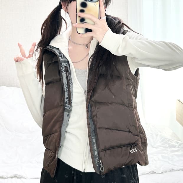 노스페이스 초코 브라운 구스다운 패딩조끼