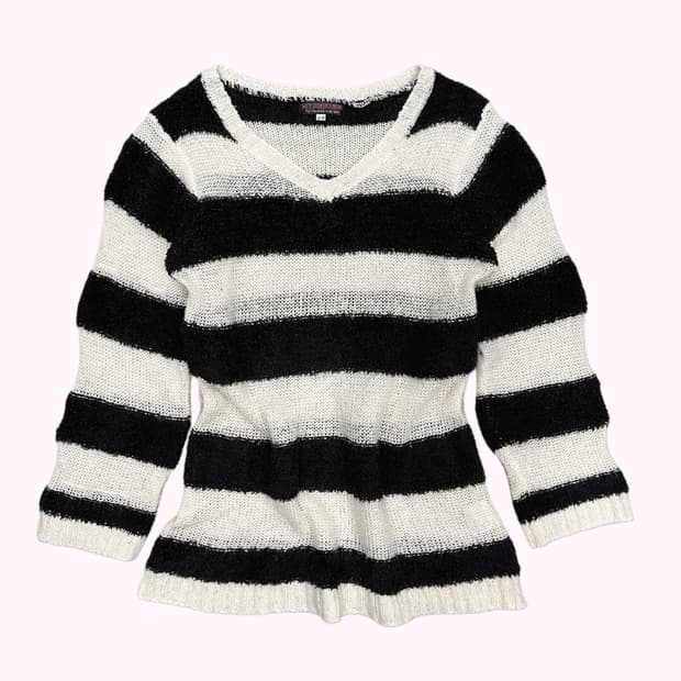 SKY BOMBER texture stripe v-neck knit