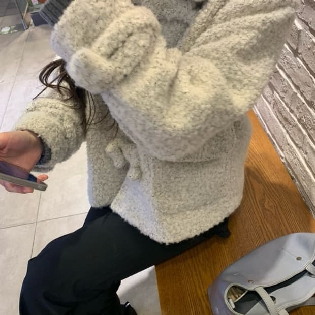 Oro 헤어리 버튼 울 숏 코트 small size