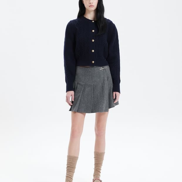 해바이해킴 슈퍼파인울 케이블 니트 가디건 S 네이비