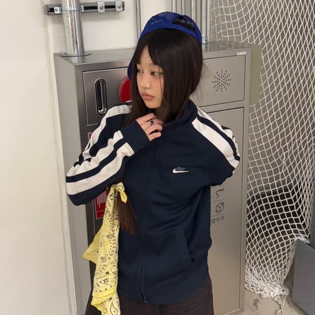 90s NIKE 올드스쿨 네이비 사이드라인 져지 트랙탑