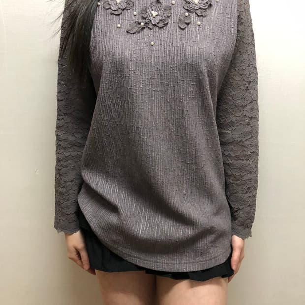 빈티지 퍼플 그레이 플라워 탑