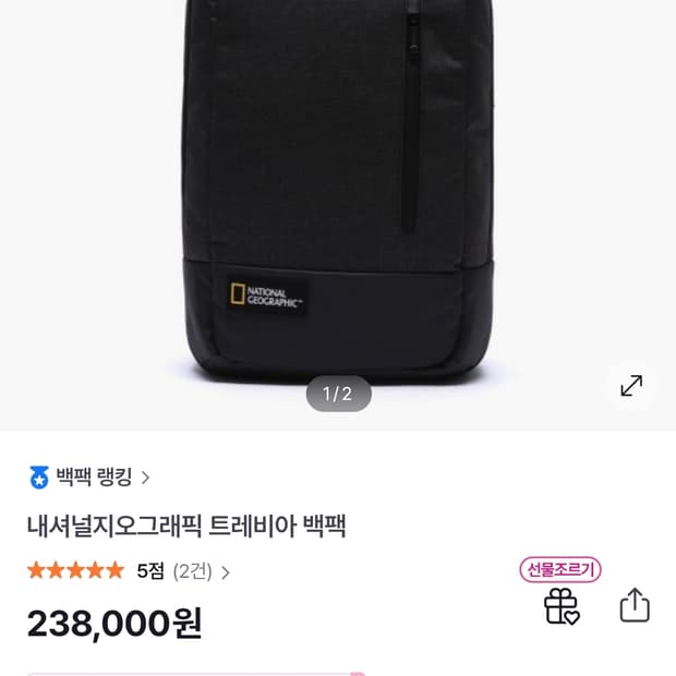 (새상품) 내셔널지오그래픽 트레비아 백팩 팜. 블랙 노트북 가방