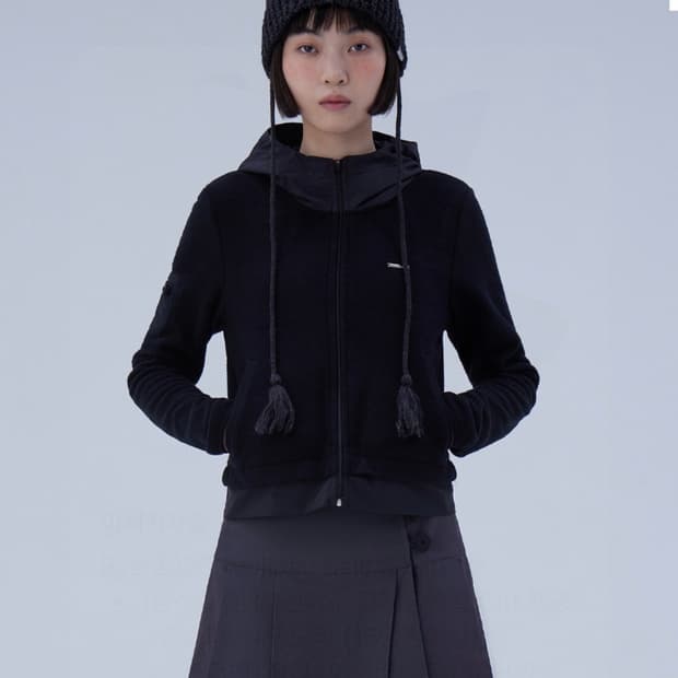 미세키서울 Fleece zip-up hoodie BLACK