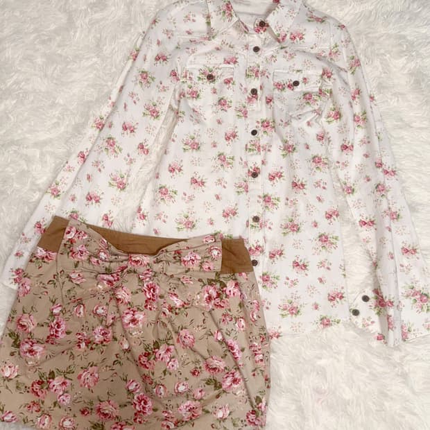 리즈리사 플로럴 셔츠 왕리본 스커트 세트 큐롯 라떼갸루 히메갸루 오네갸루