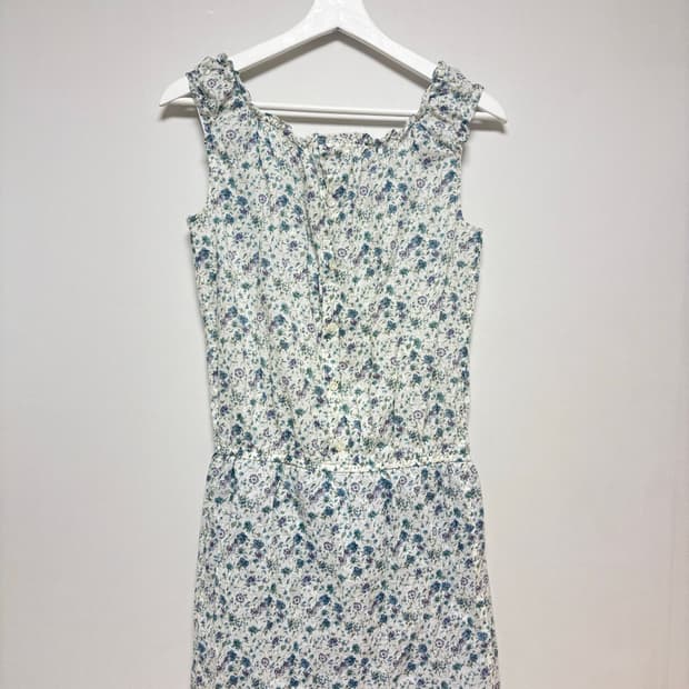 블루 플라워 패턴 빈티지 원피스