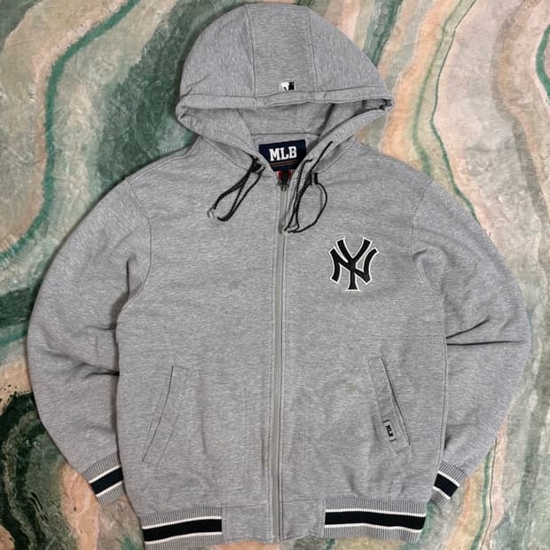 MLB 뉴욕 양키스 레더 자수패치 후드집업
