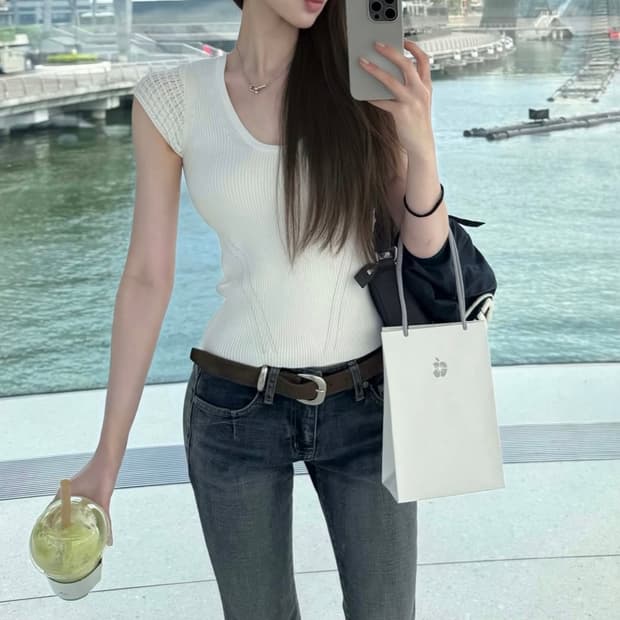 ZARA 자라 콤비 슬리브 니트 탑 화이트